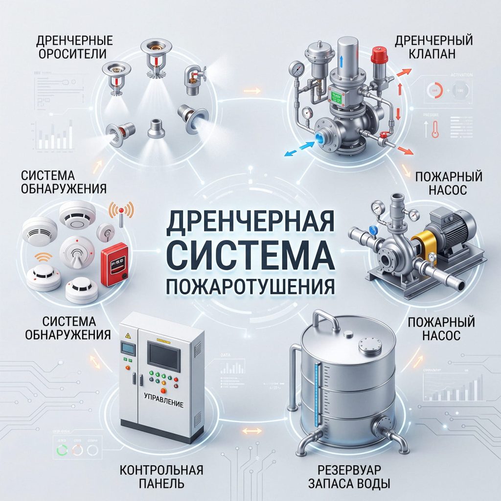 Обложка статьи "Дренчерная система пожаротушения".