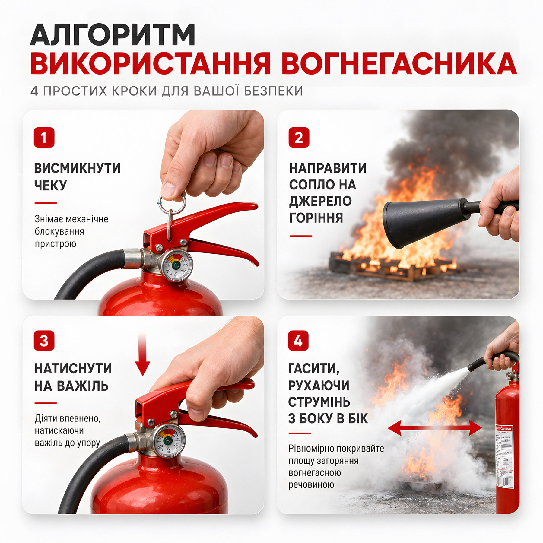 Інфографіка: як користуватися вогнегасником (покрокова інструкція).