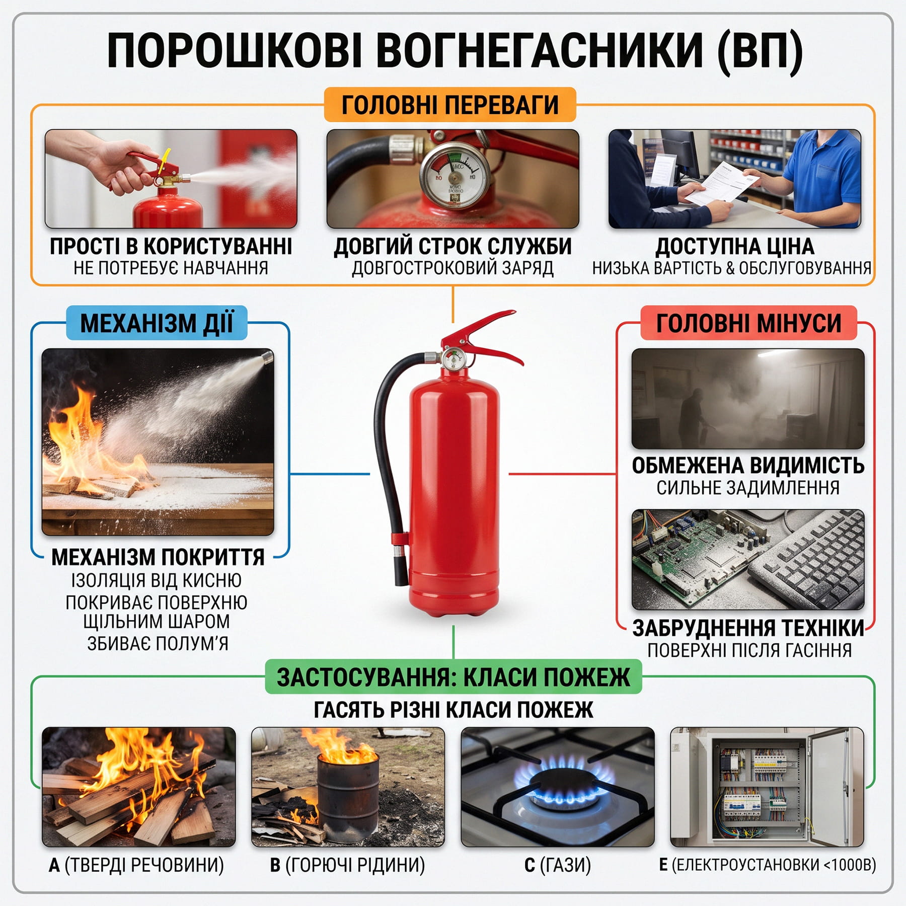 Інфографіка про порошкові вогнегасники.