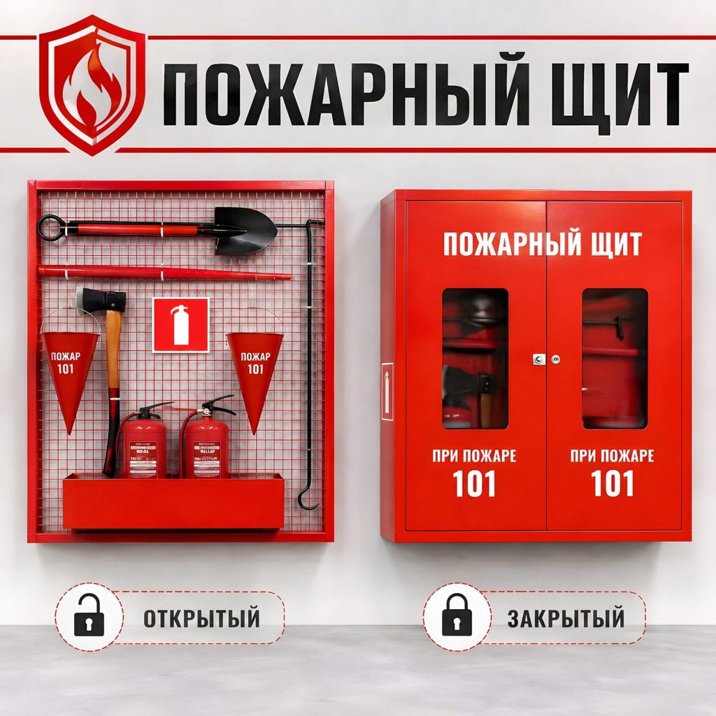 Обложка статьи "Пожарный щит: виды, комплектация и требования к установке".