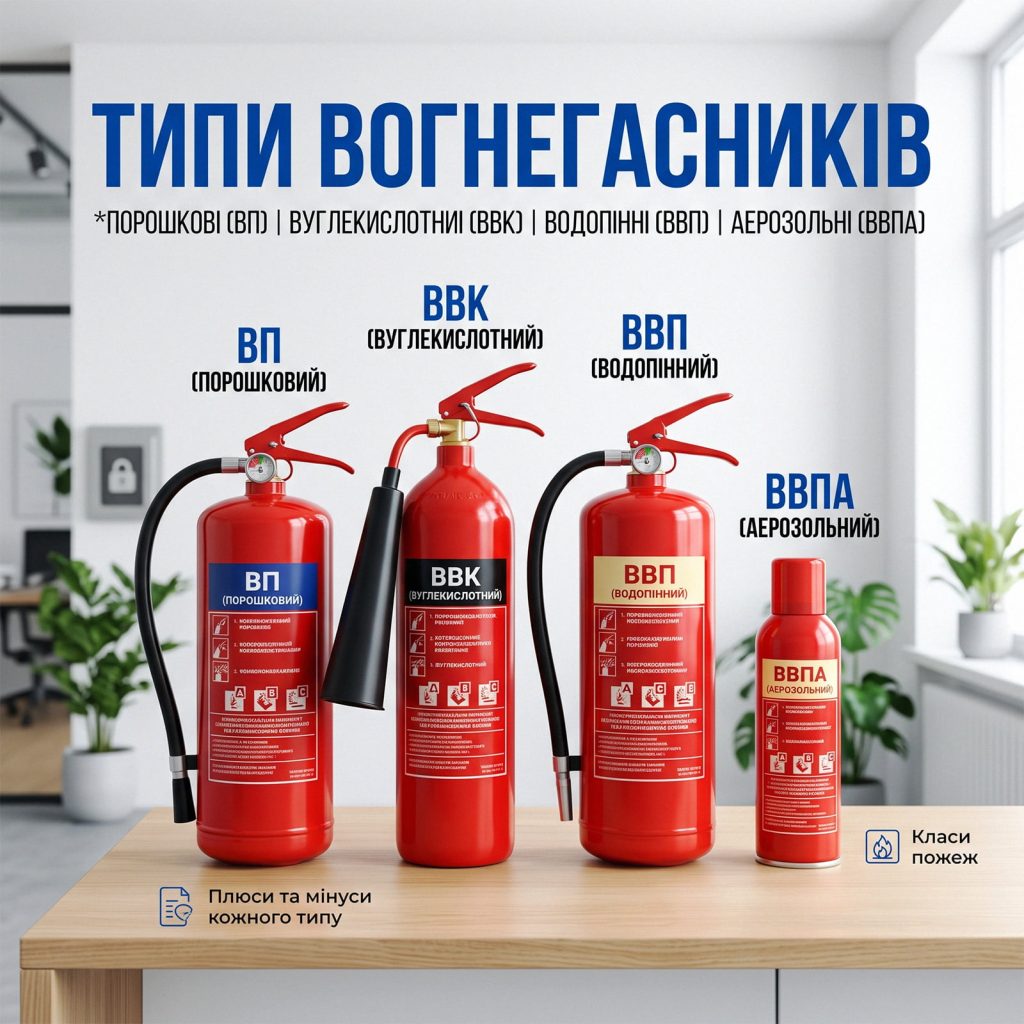 Обкладинка статті про типи вогнегасників.