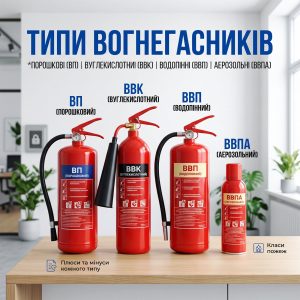Обкладинка статті про типи вогнегасників.