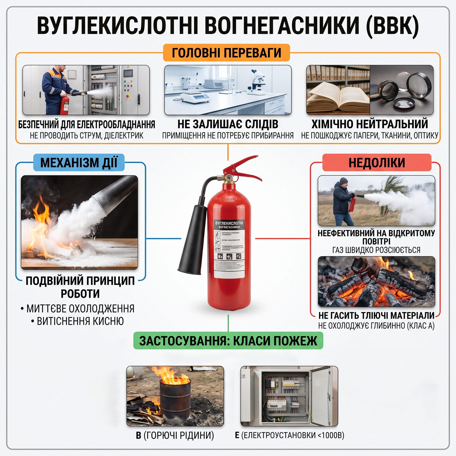 Інфографіка про вуглекислотні вогнегасники.
